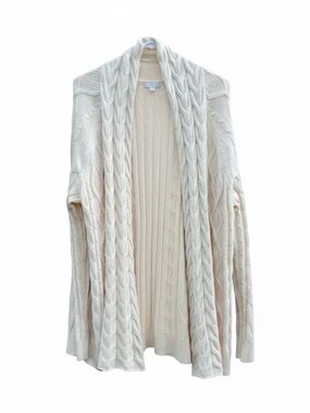 J. Jill Ivory Chunky Cable Knit Open Front Cardigan Sweater - Size L
